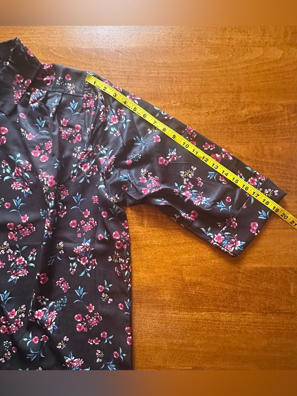 Woman Within•2 tops•button-down blouse/long-sleeve tee•18/20 L•black/pink•floral - Picture 9 of 16